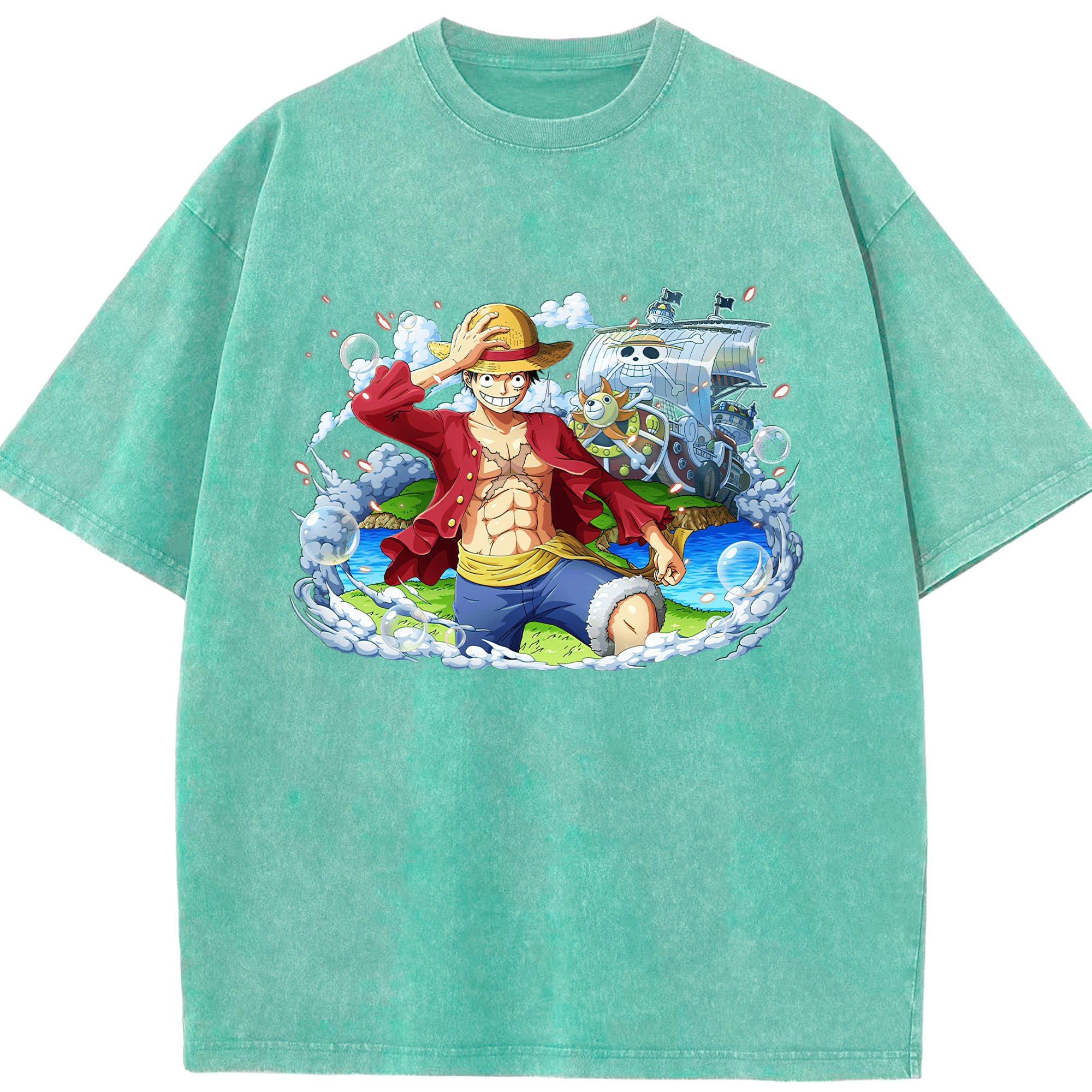 ワンピース モンキー・D・ルフィ ONE PIECE Monkey D. Luffy 綿100% ヴィンテージ風 半袖Tシャツ（フロントプリント）